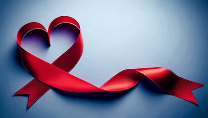 A vibrant red silk ribbon against a light blue background, ideal for campaigns promoting heart disease awareness and supporting various health, safety, and social causes