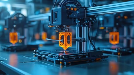 Advanced 3D Printer Manufacturing Orange Object