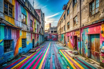 Fototapeta premium Pastel Grunge Stripes: Urban Exploration Dye Art Photography