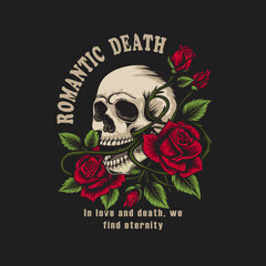 Skull With Rose Flower Vector. Human skull with roses sketch illustration, vector illustration isolated on white background