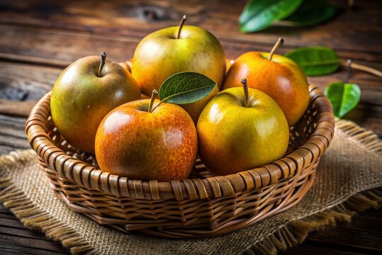 Fresh Wood Apples in Rustic Basket - Healthy Tropical Fruit Harvest