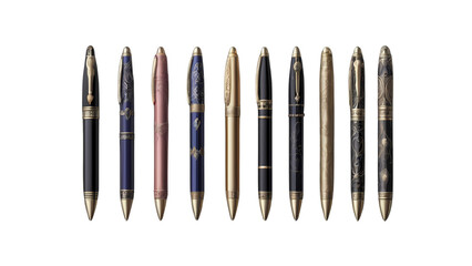 Collection of Elegant Pens Arranged in a Stylish Row Highlighting Craftsmanship and Design