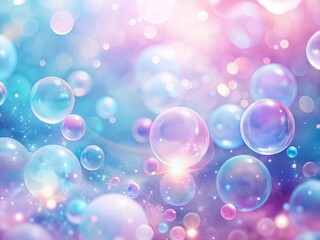 Pastel Pink & Blue Watercolor Dream Background with Bubbles & Soft Light Bokeh Effect - Stock Photo