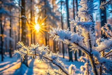 Frozen Winter Forest Macro Photography: Icy Branches & Delicate Details