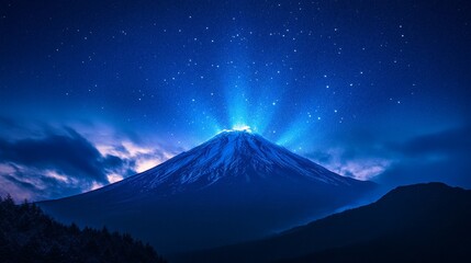 Majestic Snowy Mountain Under a Starry Night Sky