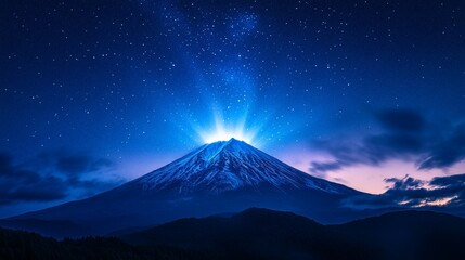 Majestic Snowy Mountain Under a Starry Night Sky