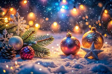 Peaceful Winter Night: Shimmering Snowflakes & Radiant Ornaments