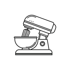Electric stand mixer kitchen utensils outline illustration