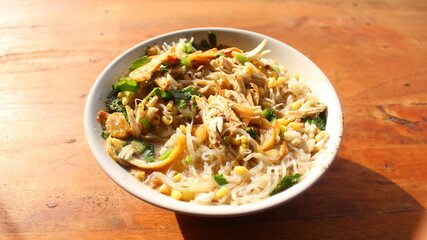 Traditional Indonesian Soto Soup Served in a Bowl