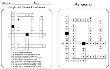 Easy Crossword Puzzle for Kids: Printable Brain Game