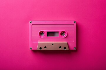 Obraz premium Pink Background Panoramic Cassette Tape Music Retro 80s Nostalgia