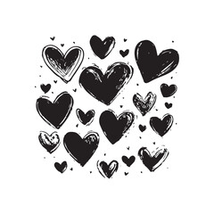 black silhouette Vector hand-drawn childlike doodle heart icon set. Black stroke on white background.