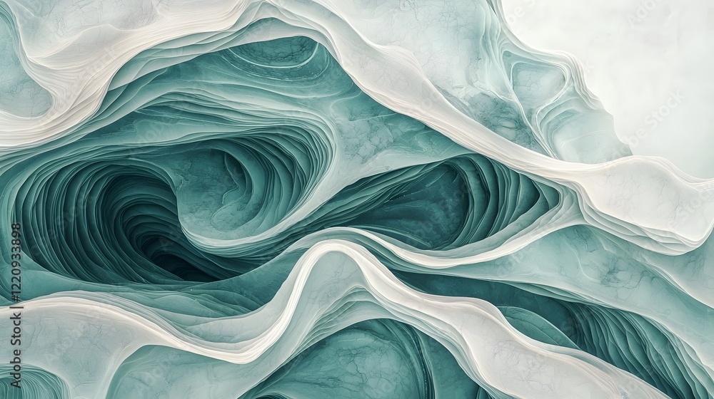 Poster fluid marble texture in a calming mint green palette with natural wave like patterns and soft glossy reflections for an elegant design touch  This abstract background features a dynamic organic