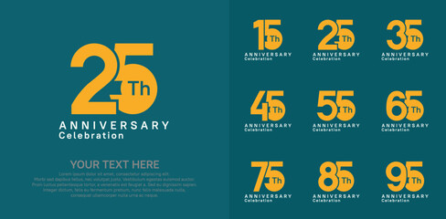 Anniversary logo set vector design, white and orange color for celebration event
