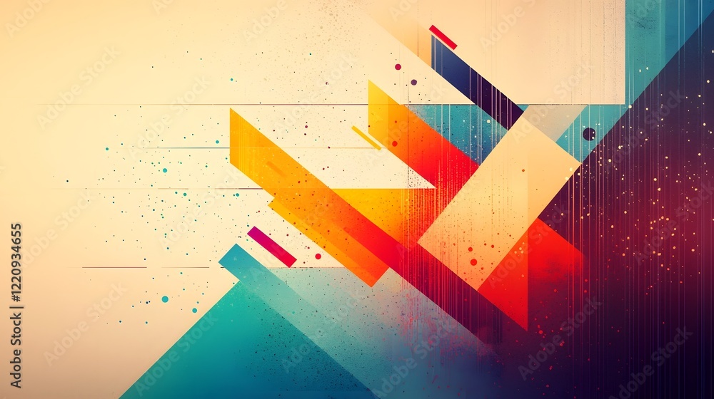 Poster Visually striking abstract artwork featuring a bold composition of dynamic geometric patterns vibrant color gradients and textured digital elements