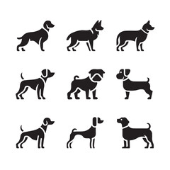 silhouettes set of dogs  vector on white background 