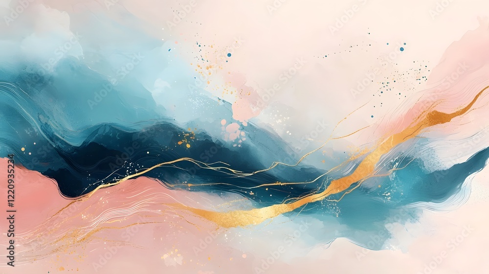 Poster Vibrant Fluid Abstract Painting Wallpaper with Dynamic Brushstrokes and Colorful Hues  This contemporary digital artwork features a modern appeal with a captivating abstract texture and fluid motion