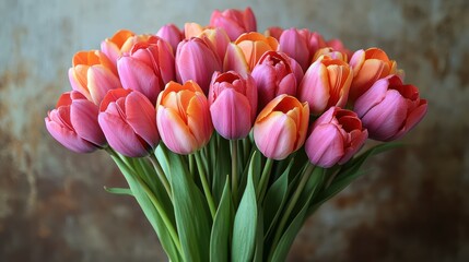 A beautifully arranged bouquet of tulips on a minimalist background, perfect for Womens Day greeting cards