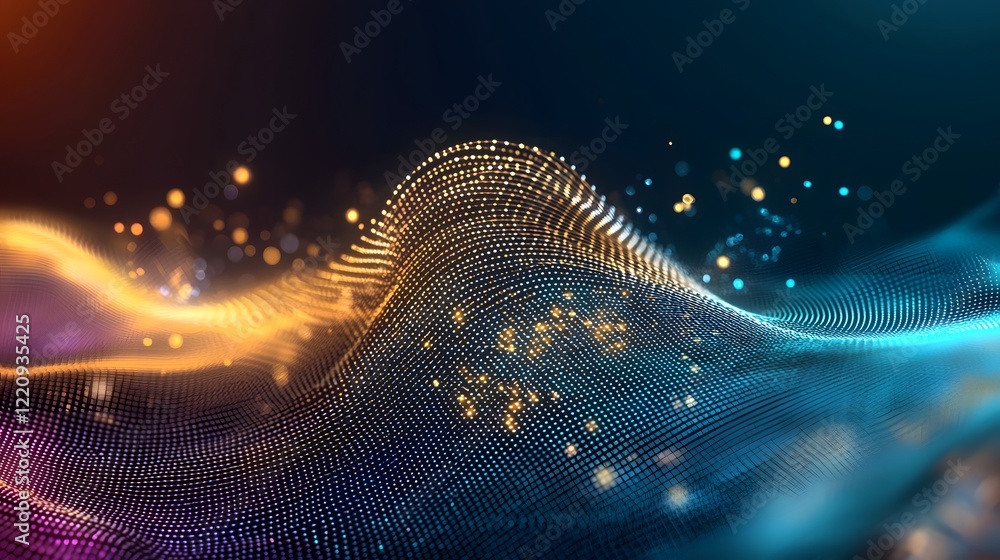 Poster Vibrant and dynamic digital abstract background featuring futuristic geometric shapes glowing lines and particle effects representing technological processes network connectivity