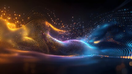 Futuristic Digital Abstract 3D Background with Glowing Geometric Shapes Fluid Motions and Technological Connectivity Elements Representing Network Data Storage and Computational Processes