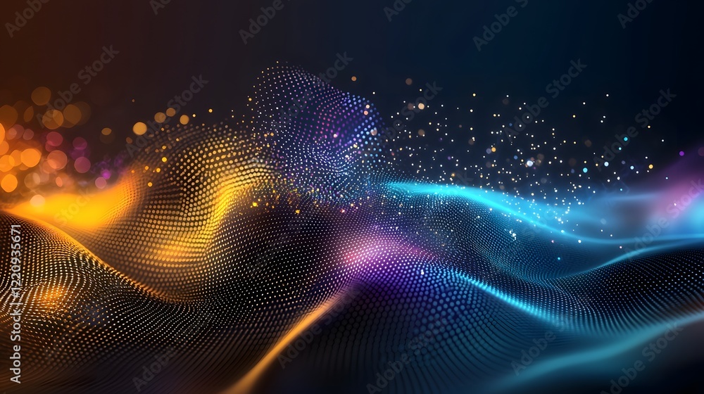 Poster Abstract digital background featuring interconnected geometric elements and fluid structures designed to represent the concept of digital intelligence and network capabilities with a clean modern