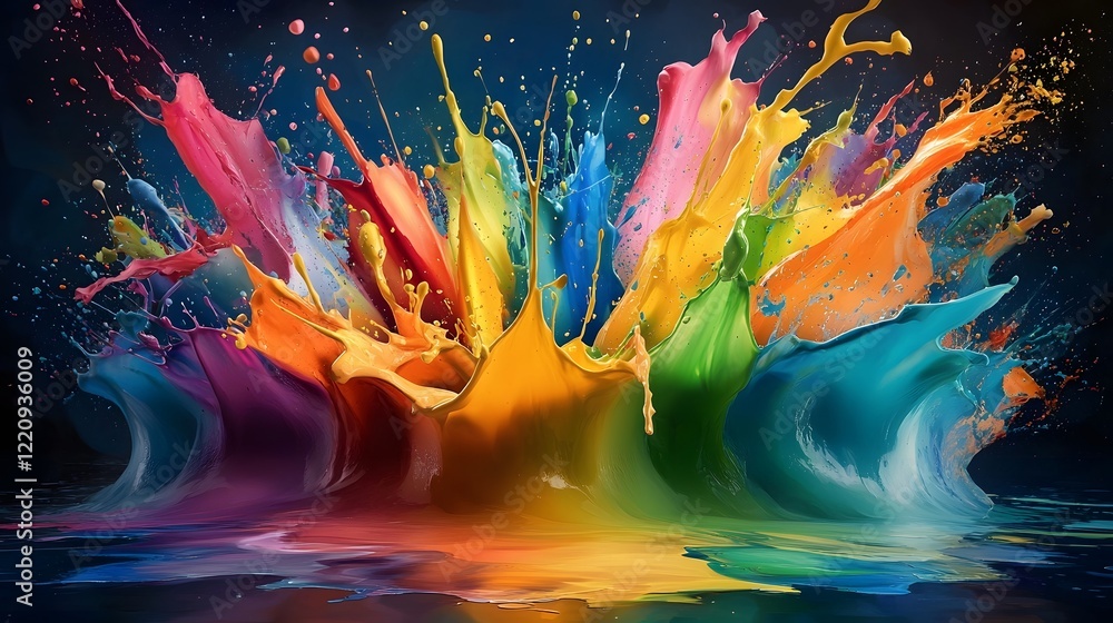 Poster Stunning abstract wallpaper with colorful paint splashes radiating across the canvas creating a visually rich and expressive background ideal for creative projects and modern interiors