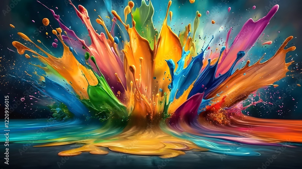 Poster Vivid Colorful Abstract Paint Splash Explosion Creating a Visually Rich and Expressive Digital Wallpaper Background   This stunning abstract artwork features a dynamic and energetic display of