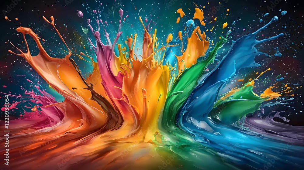 Poster stunning vibrant abstract wallpaper featuring colorful paint splashes and dynamic brushstrokes radia