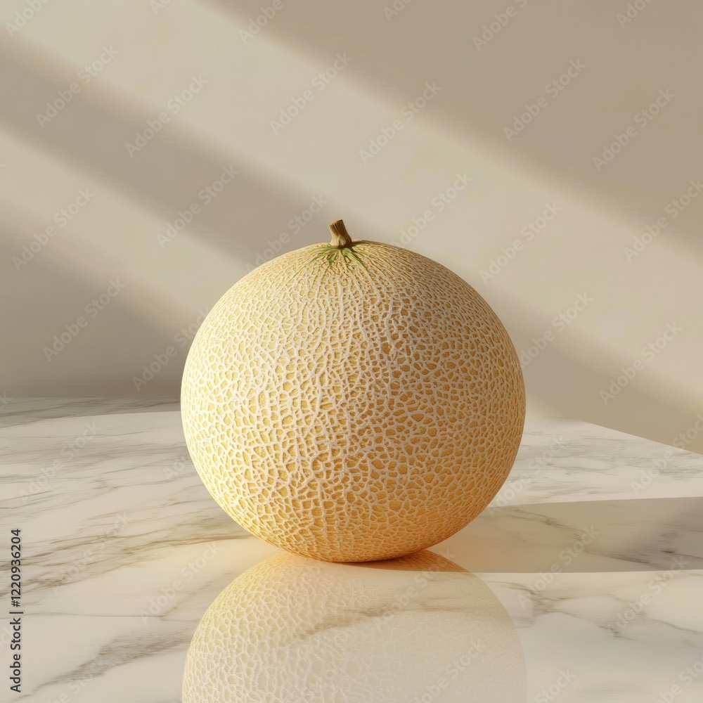 Poster realistic 3d rendering of cantaloupe melon on smooth surface