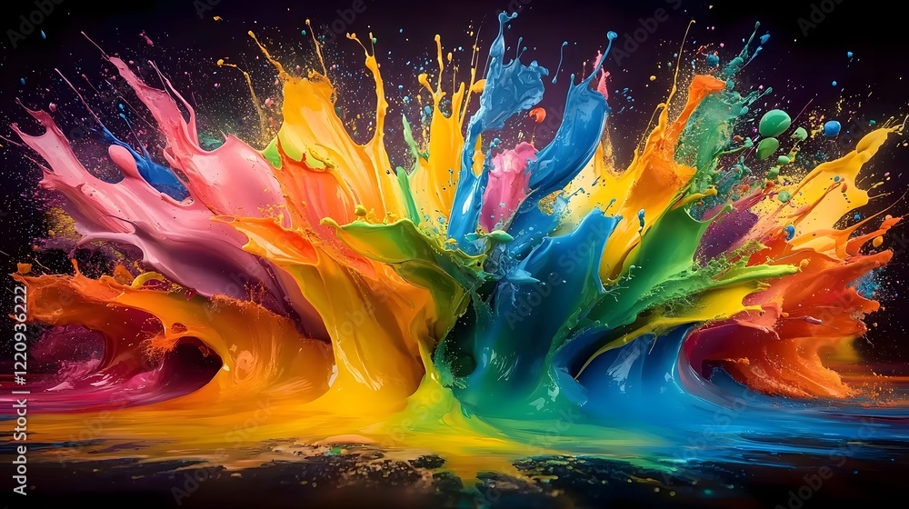 Poster vibrant abstract hd wallpaper featuring dynamic splashes of colorful paint blending seamlessly to cr