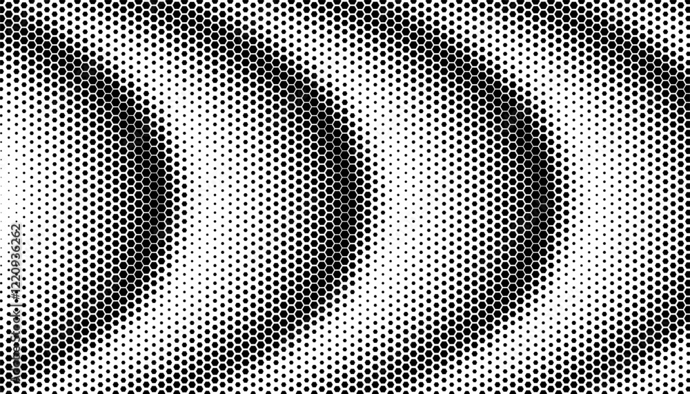 Poster black and white abstract geometric pattern with halftone effect. hexagon shape for modern background