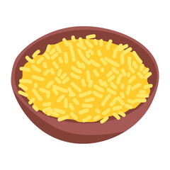 Yellow rice in bowl vector illustration, yellow rice clip art, isolated on white background