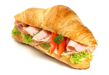 Croissant with Ham isolated  on white Background