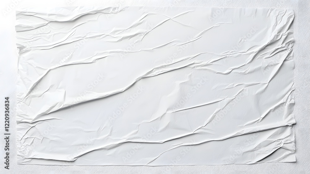 Aufkleber and tactile crumpled and creased white paper texture with detailed wrinkles and subtle shadows ideal