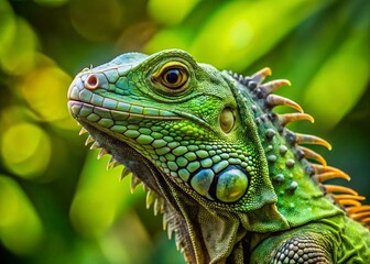 Obraz premium Green Iguana Posing, Reptile Profile, Lizard Closeup, Tropical Wildlife, Exotic Pet