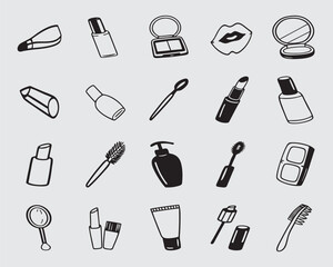 Makeup Icons Hand-Drawn Cosmetics Set