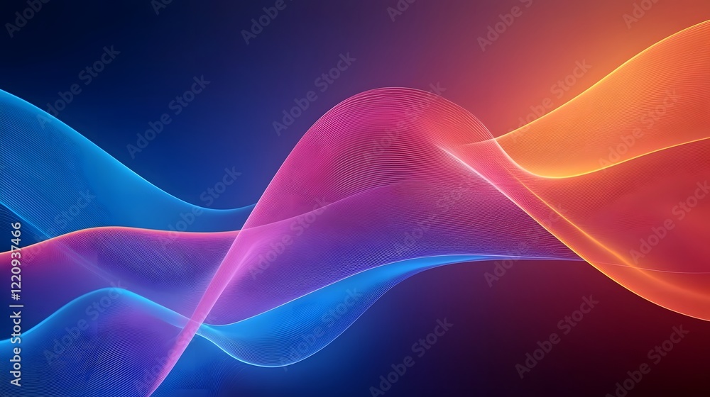 Poster Stunning 3D abstract wallpaper featuring flowing colorful neon light lines creating a mesmerizing visual rhythm with a soft glowing effect on a dark atmospheric canvas  The dynamic