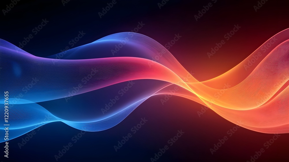 Poster Mesmerising abstract 3D background featuring illuminated neon like curvy lines in a vibrant color gradient set against a dark backdrop perfect for digital and creative designs visual art