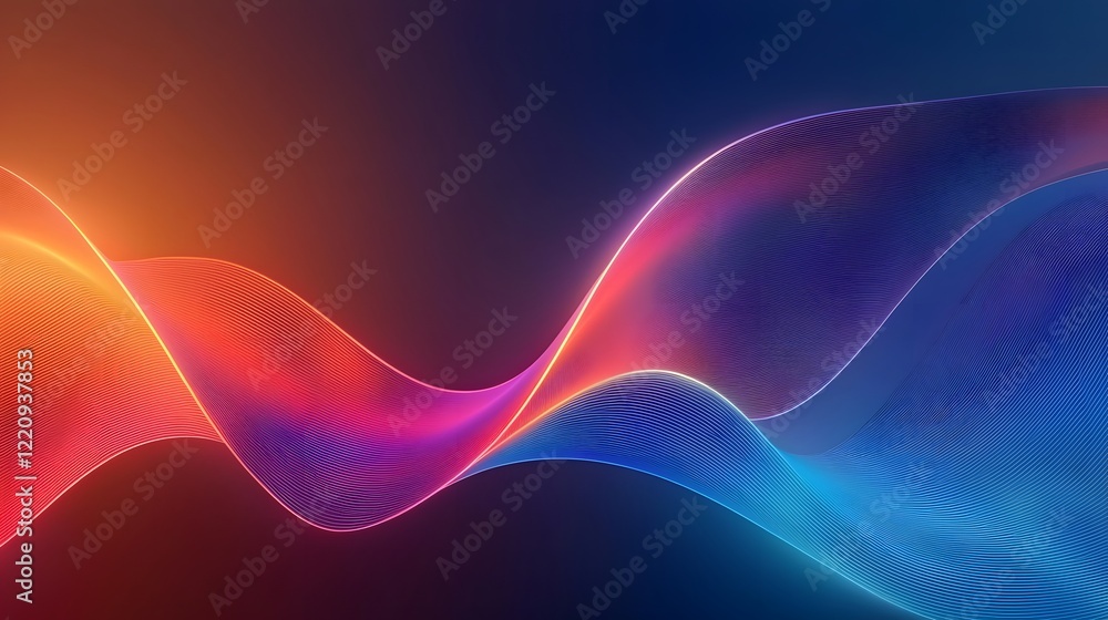 Poster Mesmerizing Abstract 3D Neon Light Lines Flowing Wallpaper with Soft Glowing Effect on Dark Canvas  Stunning digital artwork featuring a vibrant and dynamic visual rhythm of colorful
