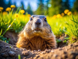 Groundhog Day Spring Arrival: A Candid Shot of a Groundhog Emerging from its Burrow