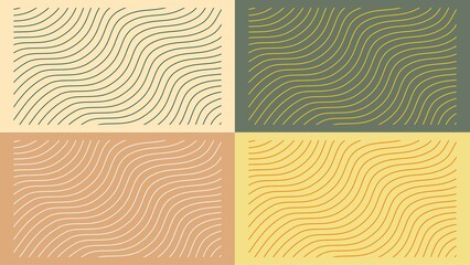 Collection retro wavy lines background vintage color combination, soft yellow, tosca, cream, sage. Set wavy lines pattern with soft color background can use for wall decoration