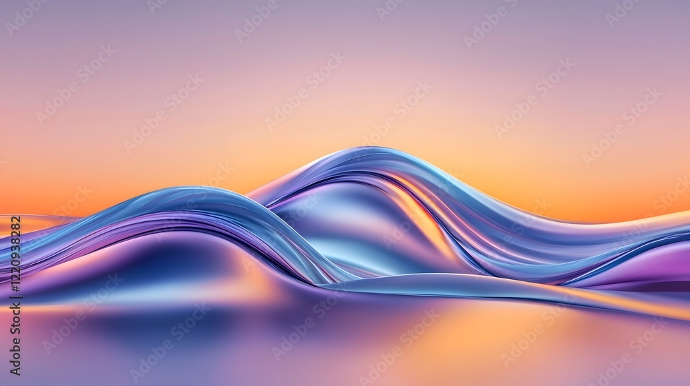 Poster Captivating abstract sunset landscape showcasing fluid dynamic brushstrokes and smooth transitions of bright warm hues that reflect a interpretation of nature s beauty