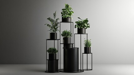 Modern plant display stand, indoor greenery, minimalist design, neutral background, home decor