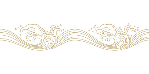 oriental ocean sea waves splashing droplet line art seamless pattern