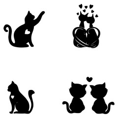love in two cats logo silhouette with affectionate heart element
