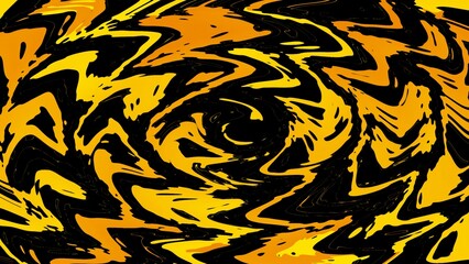 Abstract black and yellow swirl pattern with a chaotic, fluid texture. Perfect for backgrounds, modern designs, posters, and digital art projects.