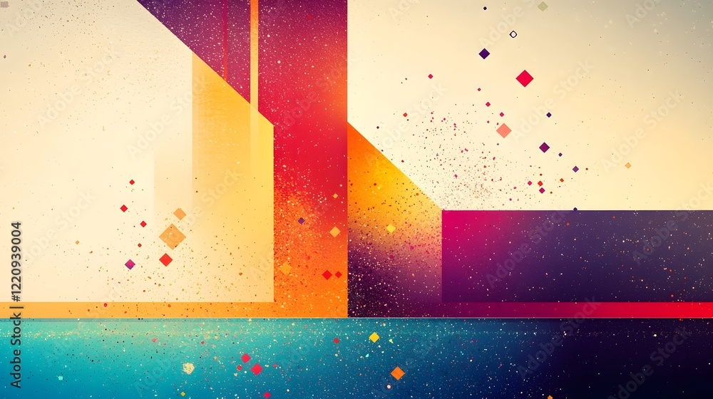 Poster Striking Abstract Geometric Composition with Dynamic Vivid Colors and Shapes Creating a Visually Captivating and Aesthetically Pleasing Digital Artwork Perfect for Contemporary Design