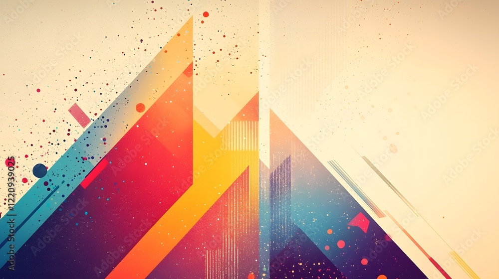 Poster Vibrant fusion of colorful abstract gradients and intricate geometric patterns create a bold modern and digital design that serves as a captivating desktop wallpaper or background