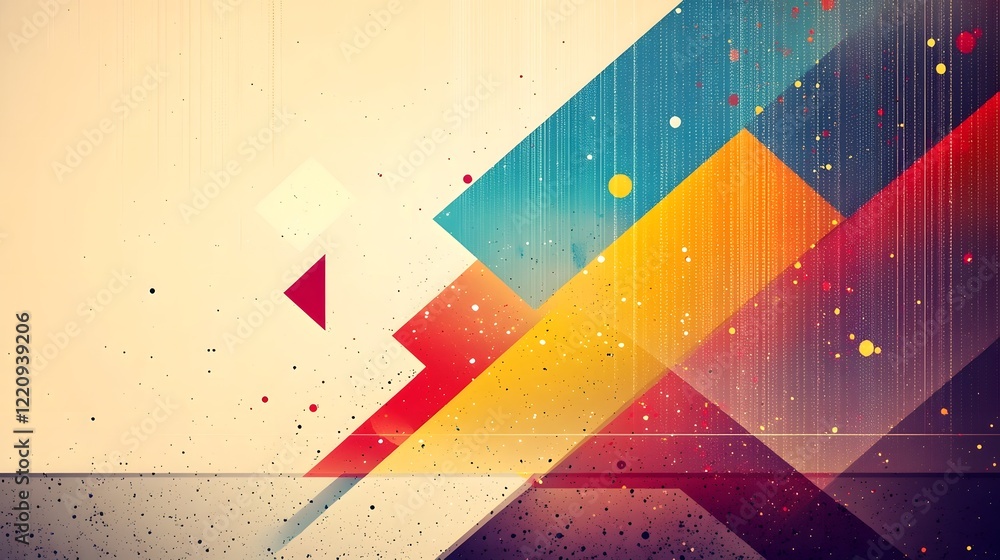 Poster contemporary bold geometric abstract wallpaper artwork with harmonious color splashes creating a vis