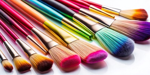 Fototapeta premium Professional Makeup Brush Set on White Background - Beauty Tool Kit for Perfect Makeup Application